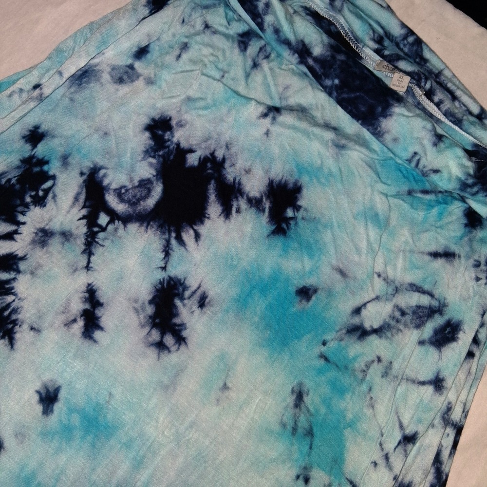 Charlotte Russe Blue Tie Dye Maxi Skirt XL Foldover Waist SC0200 Rayon Blend